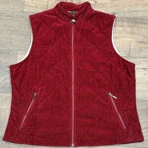 EDDIE BAUER Red Quilted 100% Cotton Corduroy Outdoor Travel Casual Vest Size L